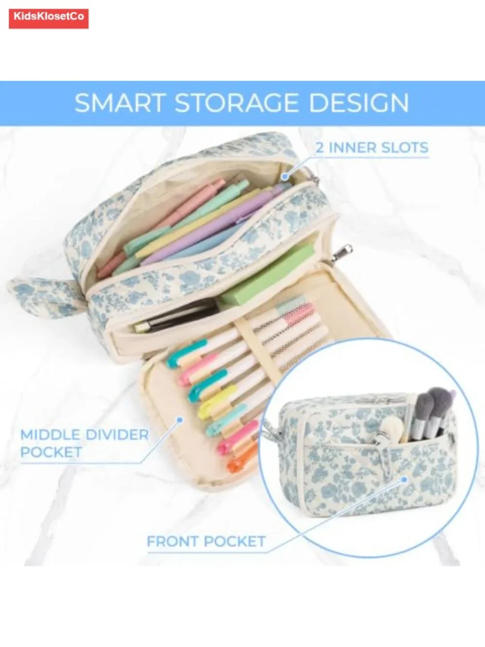 Quilted Pencil Pouch with Compartments, Large Pencil Case Organizer - Picture 3 of 5